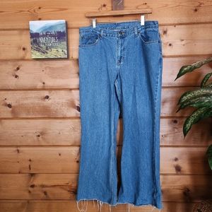 Newport News 💜Jeanology Vintage Flare Leg Denim Jeans Raw Hem E2680 Sz 14 X 29"
